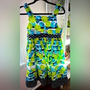 Bonnie Jean Cotton Floral Dress Polkadots Lime Green Blue Size 16 Girls Spring